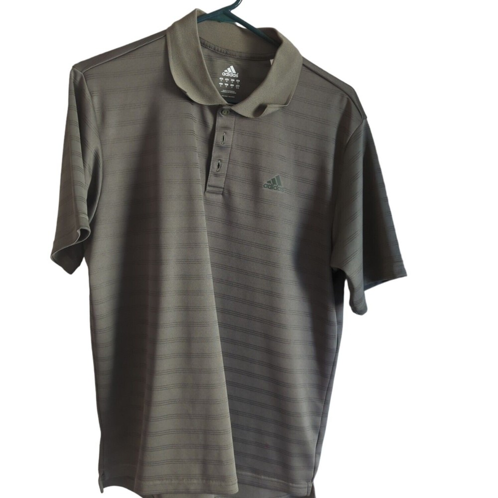 Adidas Men's M Dark Olive Green Striped Short sleeve Polo Shirt